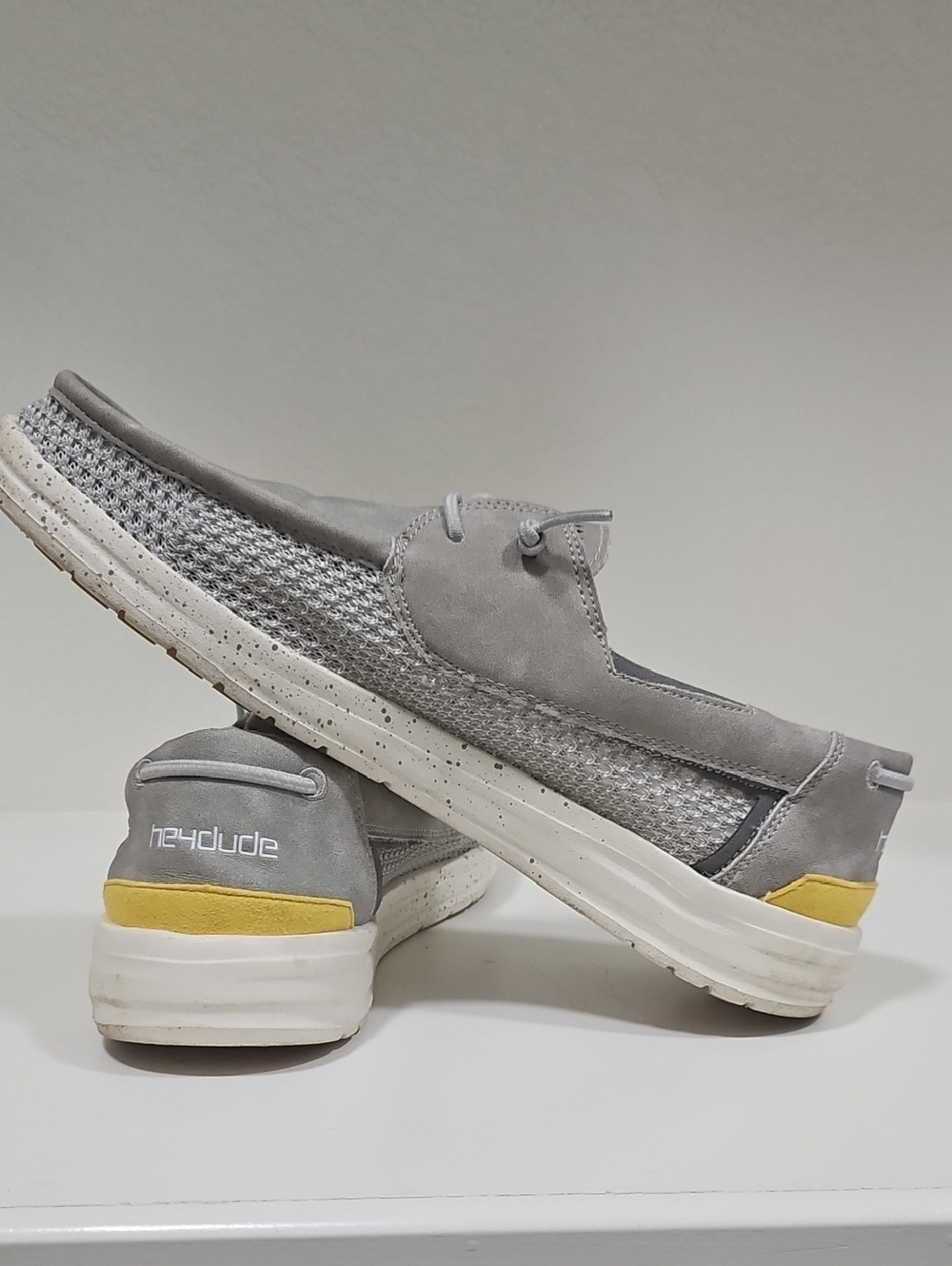 Hey Dude Men’s Slip-On Loafers in Gray with Yellow Accents
